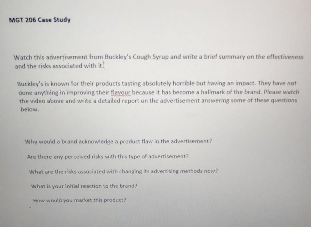 MGT 206 Case Study Watch this advertisement from