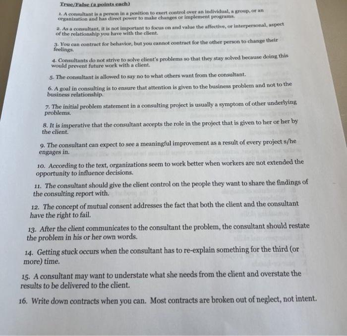 True or False True/False (s points each) 2. A