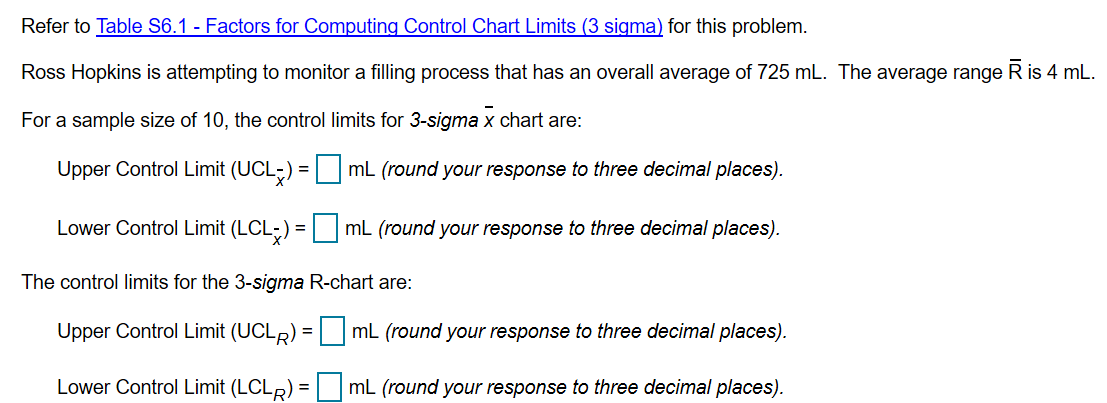 Refer to Table 56.1 - Factors for Computing