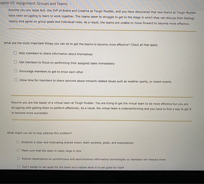 mapter 07: Assignment: Groups and Teams Assume