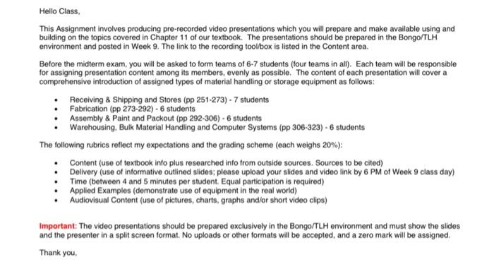 subject-Facility planning Assignment on clamp