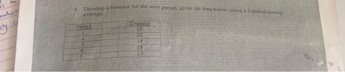 D roduct 4. Develop a forecast for the next