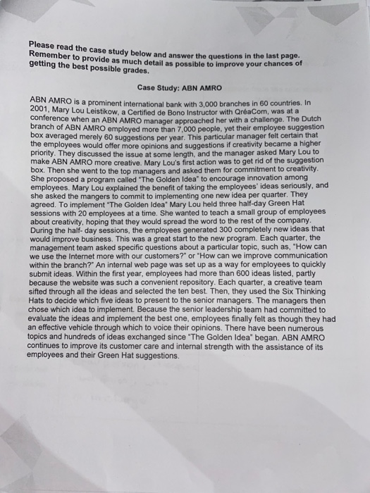 Please read the case study below and answer the