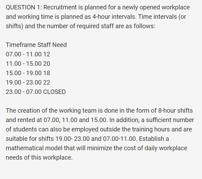 QUESTION 1: Recruitment is planned for a newly