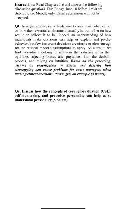 Instructions: Read Chapters 5-6 and answer the