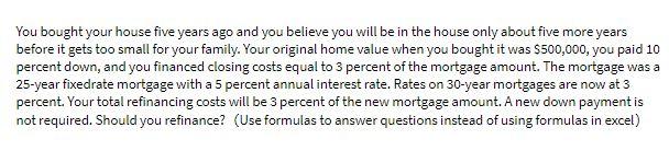 You bought your house five years ago and you