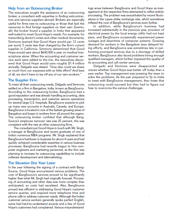 CLOSING CASE Good Hopes for Global Outsourcing