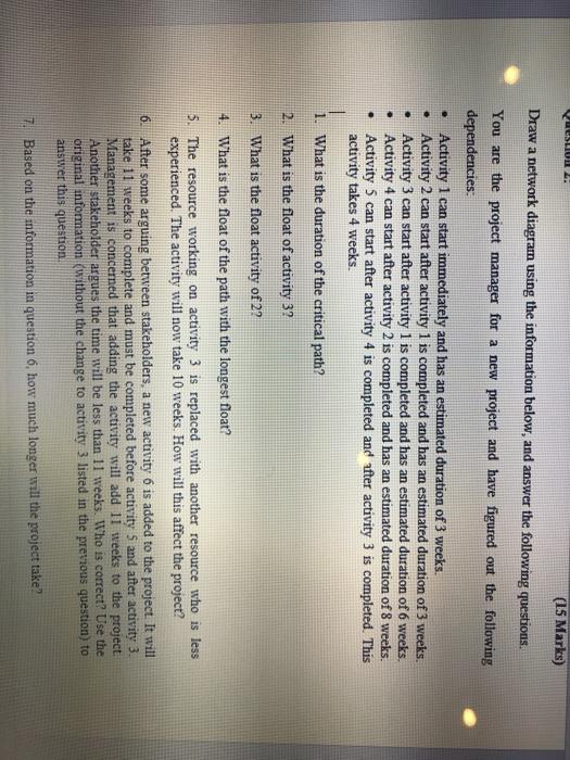 USLUN (15 Marks) Draw a network diagram using the