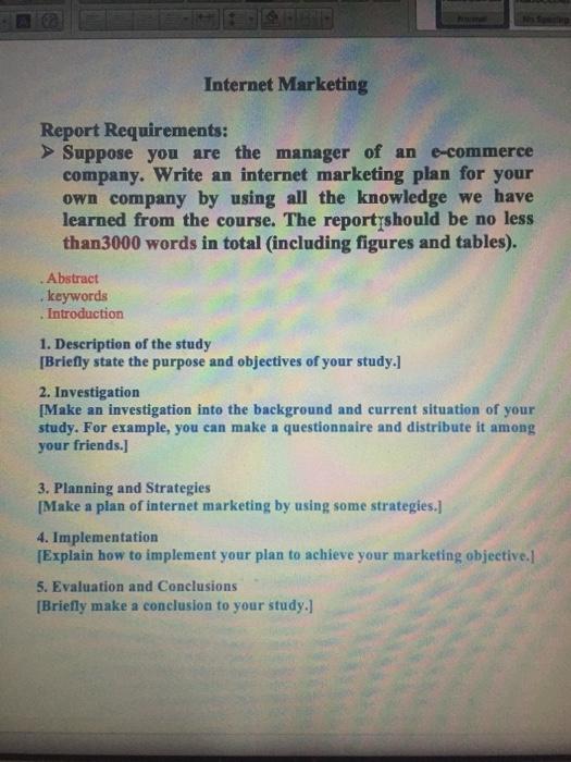 Internet Marketing Report Requirements: Suppose