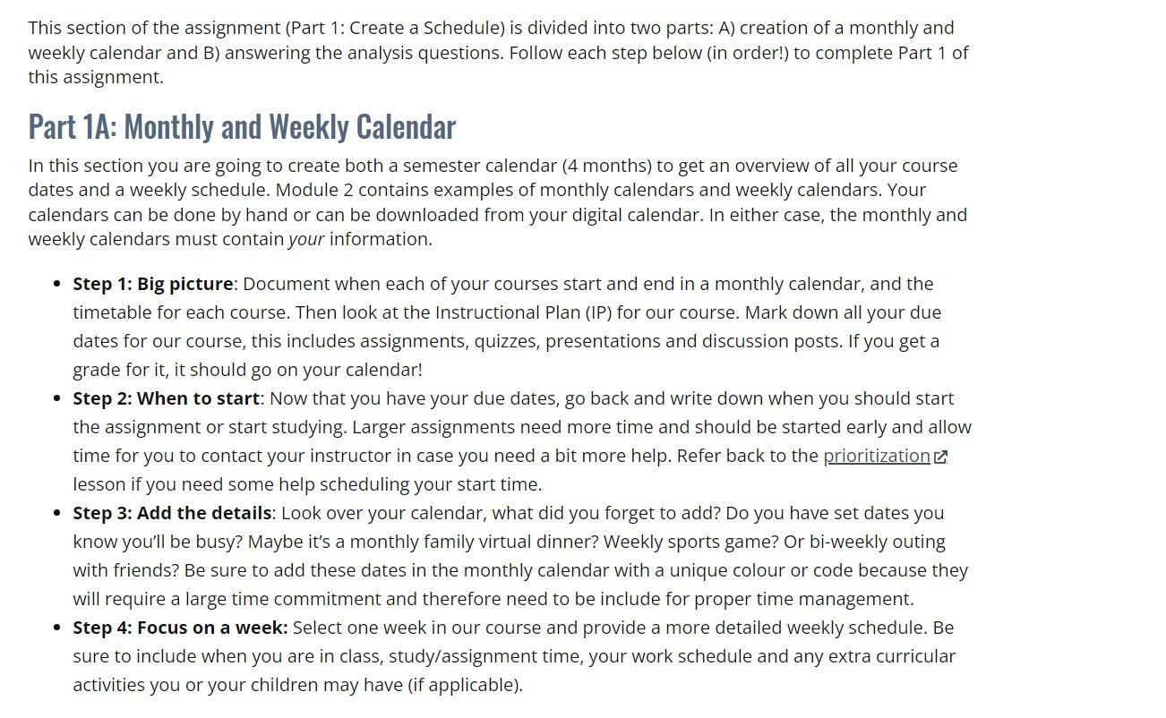 This section of the assignment (Part 1: Create a