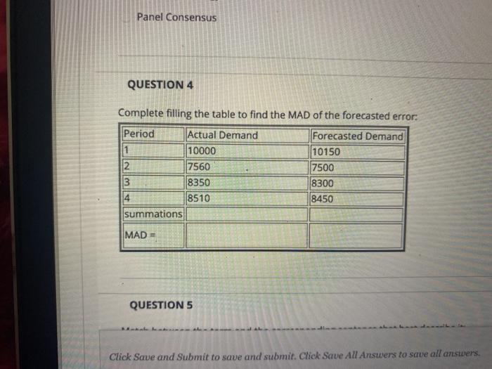 Panel Consensus QUESTION 4 Complete filling the