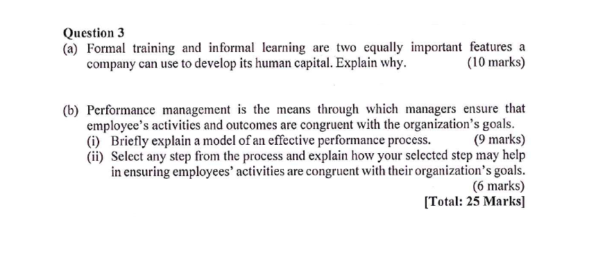Question 3 (a) Formal training and informal