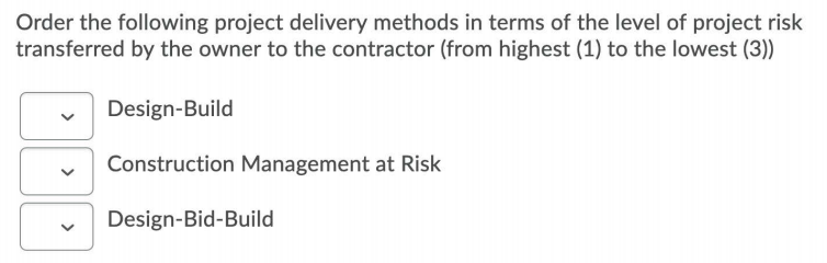 Question 1 Question 2 Order the following project