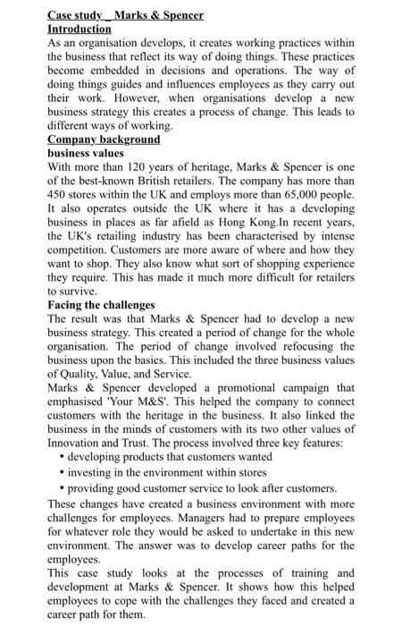 Task 1: Read the Case Study 'Marks \& Spencer'