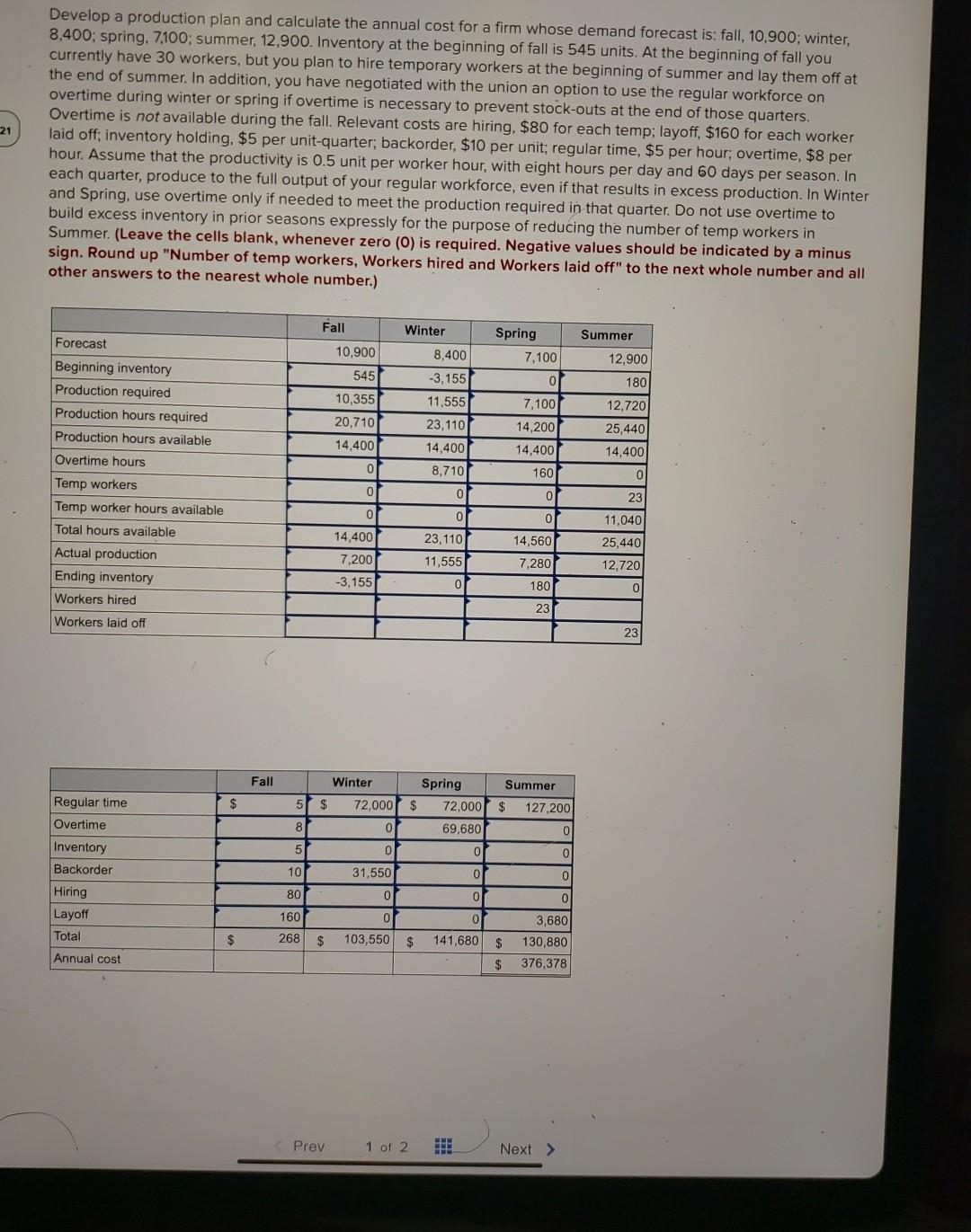 21 Develop a production plan and calculate the