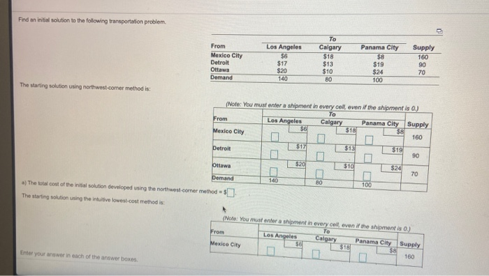 Find an initial solution to the following