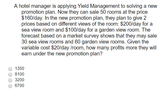 A hotel manager is applying Yield Management to