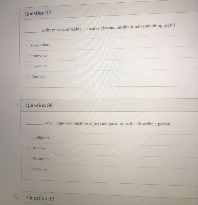 Question 37 is the process of taking a creative