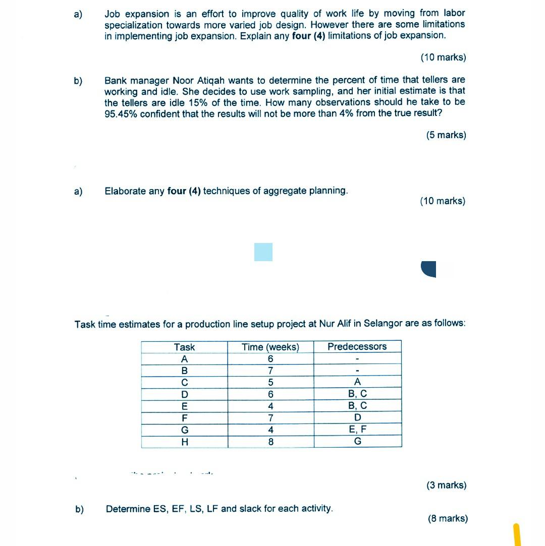 a) Job expansion is an effort to improve quality