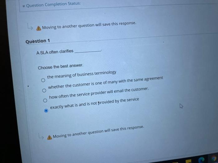 Question Completion Status: Moving to another