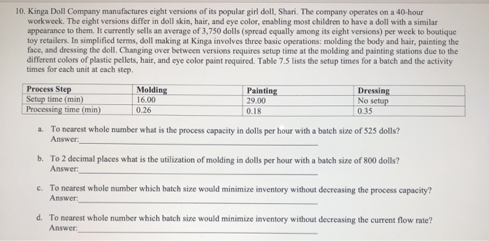10. Kinga Doll Company manufactures eight