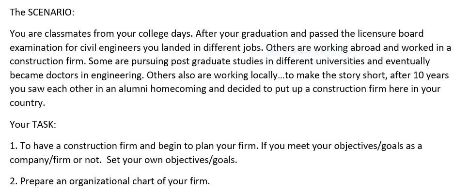 The SCENARIO: You are classmates from your