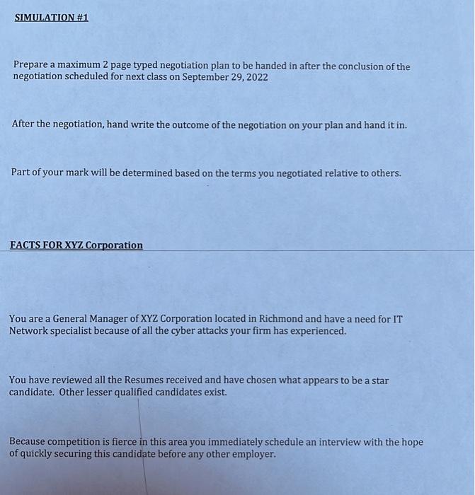 SIMULATION #1 Prepare a maximum 2 page typed