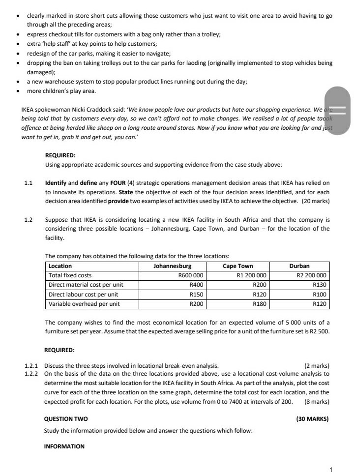 QUESTION ONE (30 MARKS) Read the case study below