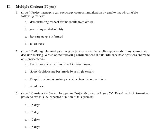 II. Multiple Choices: (50 pts.) 1. (2 pts)