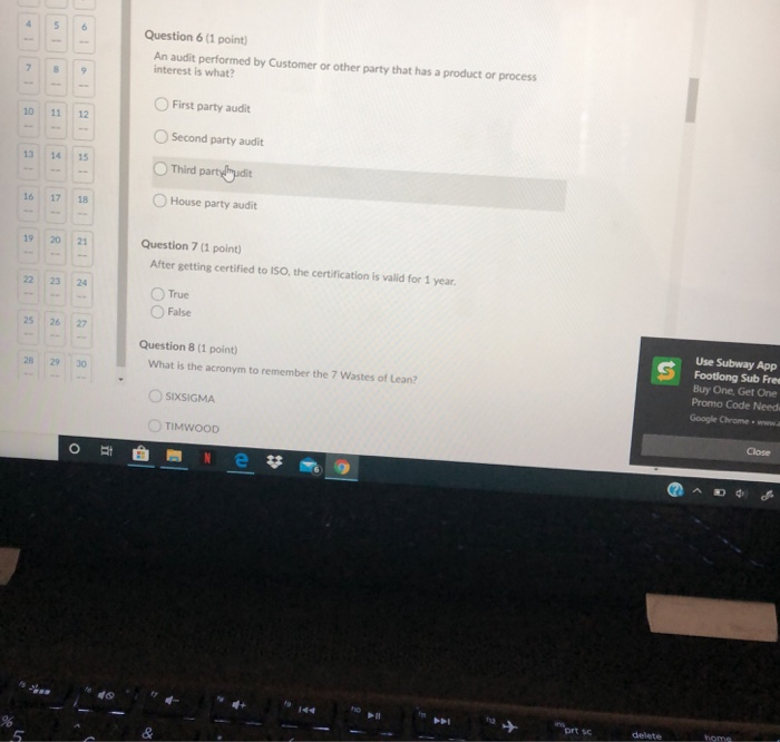 Question 1 (1 point) "All the planned and