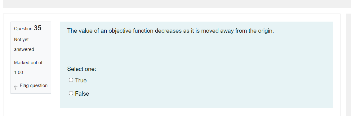 Question 35 The value of an objective function
