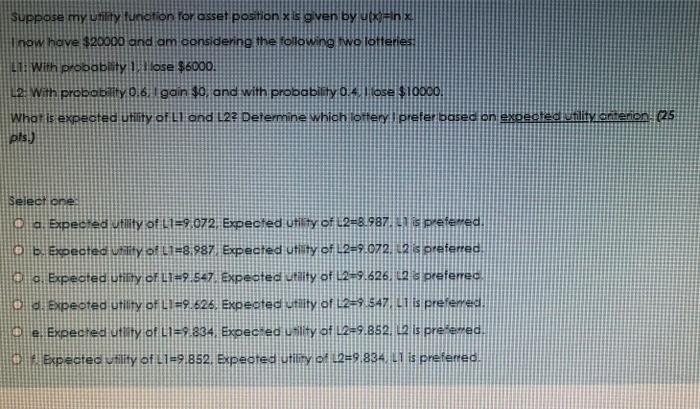 suppose my utility function for asset position is