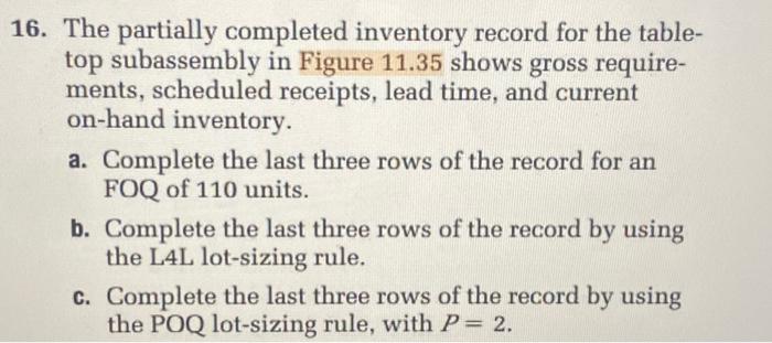 16. The partially completed inventory record for