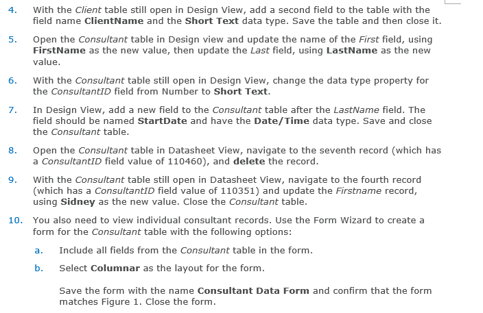 4. 5. 6. 8. With the Client table still open in