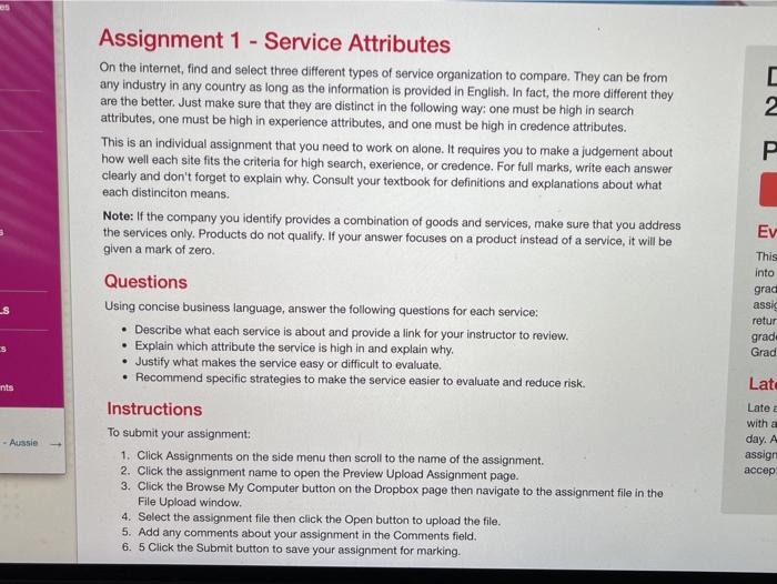 UNA Ev Assignment 1 - Service Attributes On the