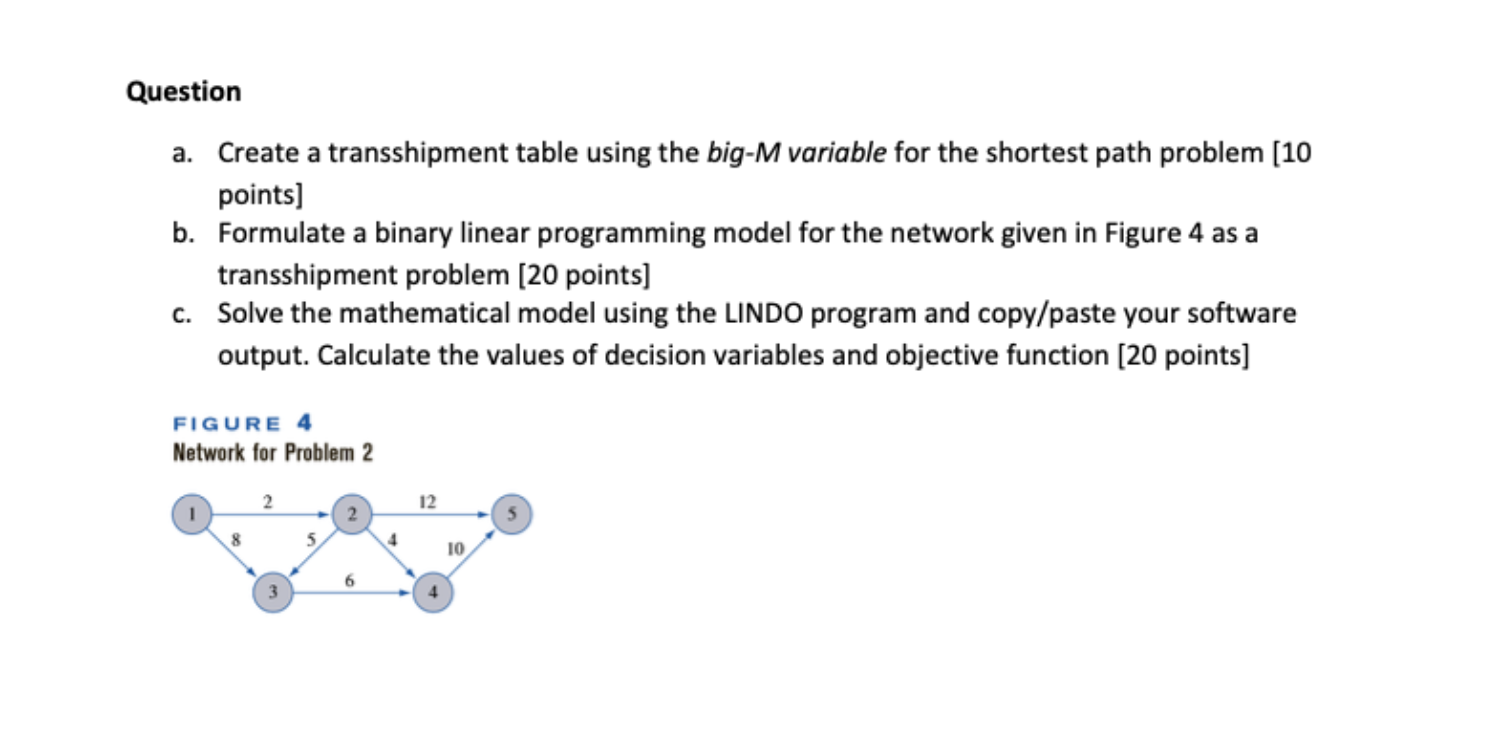 Create a transshipment table using the big-M