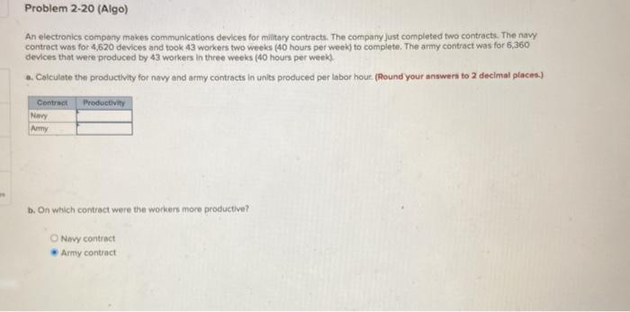 Problem 2-20 (Algo) An electronics company makes