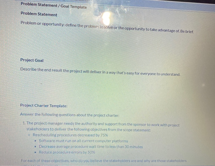 Problem Statement/Goal Template Problem Statement