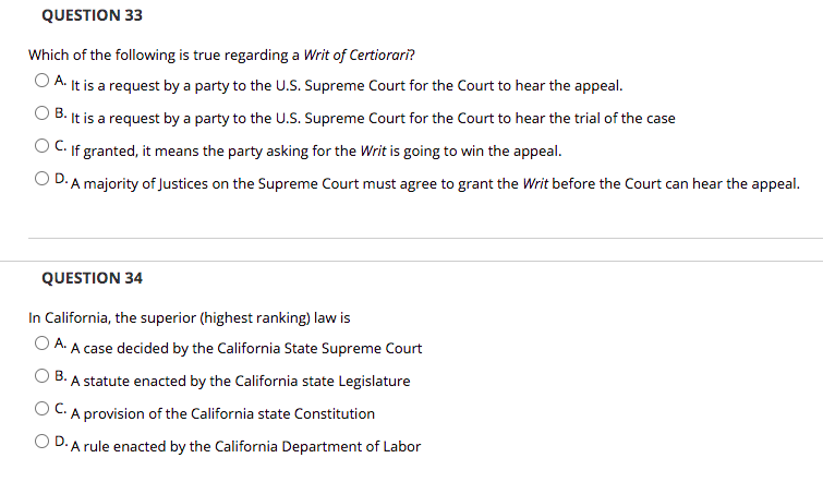 QUESTION 33 Which of the following is true