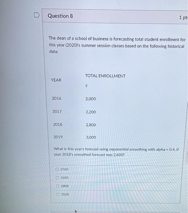 Question 8 1 pt: The dean of a school of business