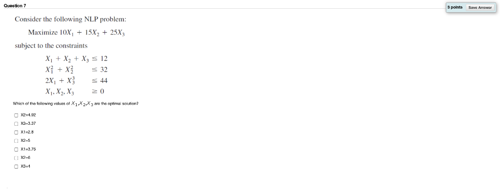 Question 7 3 points Save Answer Consider the