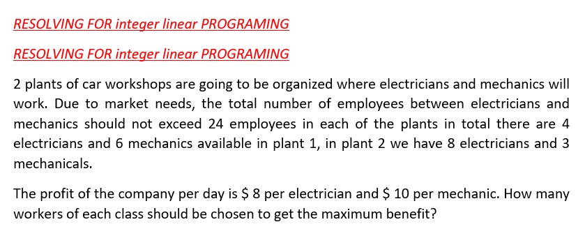 RESOLVING FOR integer linear PROGRAMING RESOLVING