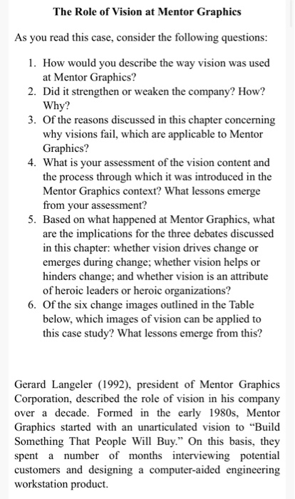 ANSWER QUESTION 3 The Role of Vision at Mentor