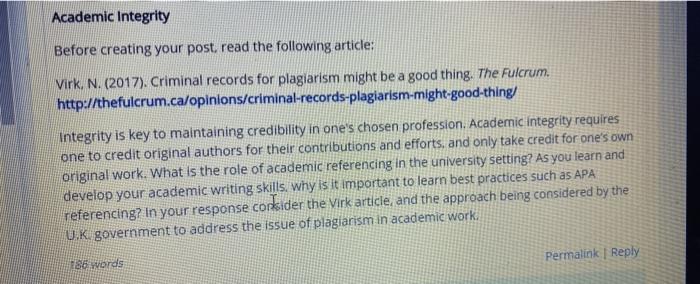 Academic Integrity Before creating your post.
