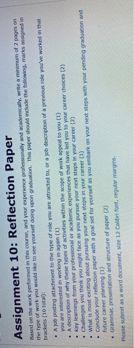 Assignment 10: Reflection Paper Based on the work