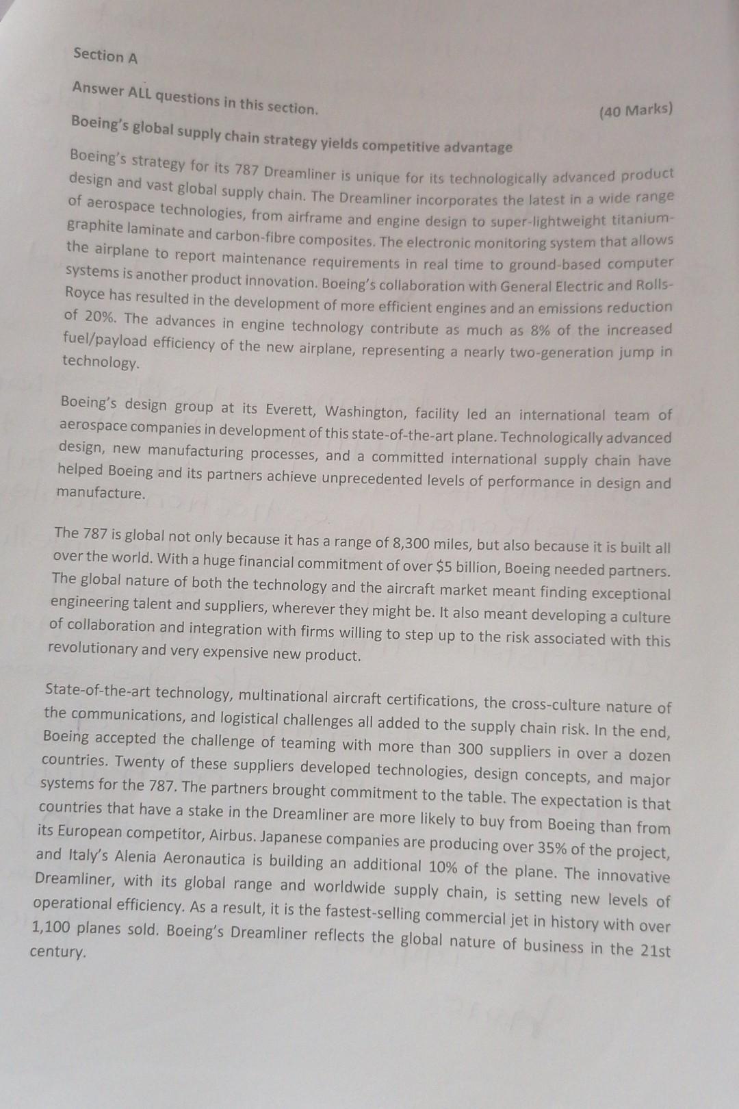 Supply chain management questions 1 and 2 Section
