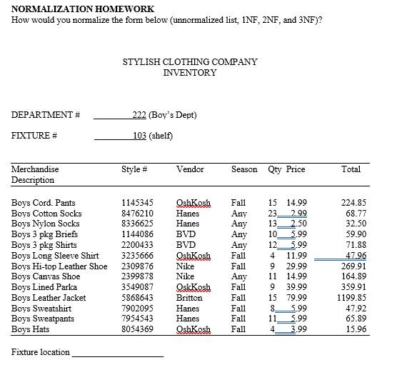 NORMALIZATION HOMEWORK How would you normalize