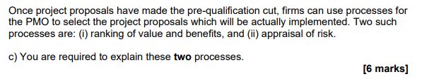 Once project proposals have made the
