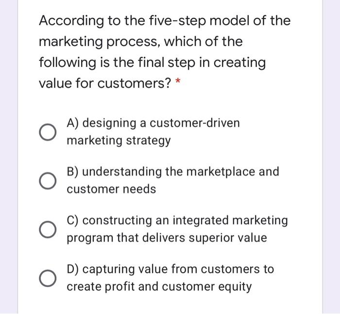 According to the five-step model of the marketing