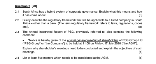 Corporate Governance Question 2 [20] 2.1 South